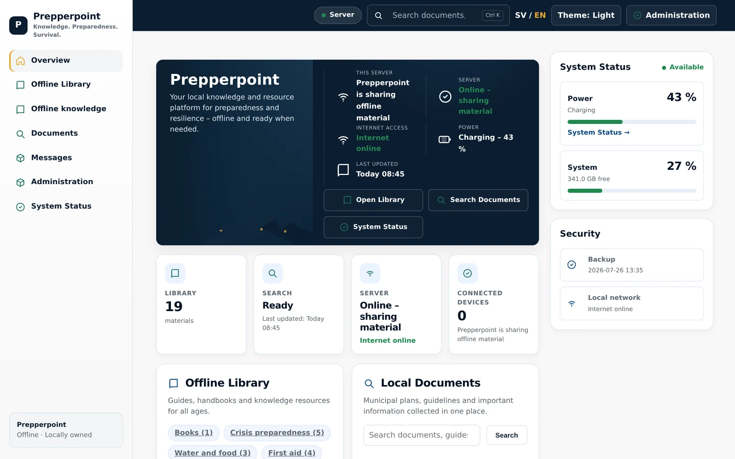 Prepperpoint user portal with local library and document search