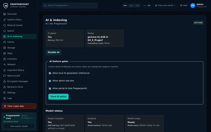 Local AI settings